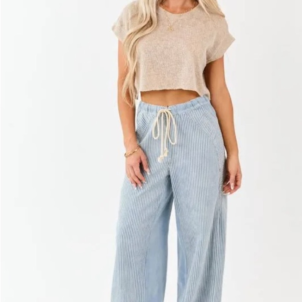 ee•some Striped Blue Wide-Leg Pants/jeans Medium - Picture 5 of 8